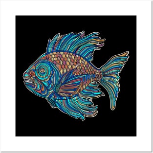 Light blue colorful fish drawing Posters and Art